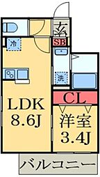 シャン・エトワール都賀 1LDKの間取図画像