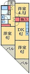 ヴューラーみつわ台A棟 3DKの間取図画像