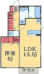 ハックベリーハウス 1LDKの間取図画像