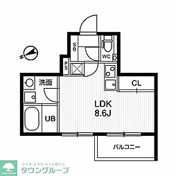 東急田園都市線 池尻大橋駅 徒歩10分の賃貸マンション 2階ワンルームの間取り