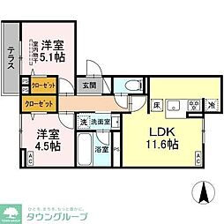 ヴィラ アンムート赤堤 2LDKの間取図画像