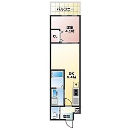 ALEGRIA守口金下町 2階1LDKの間取り