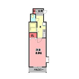 アヴェーレ太子橋 1Kの間取図画像