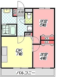 ヴィラージュ八雲 2DKの間取図画像
