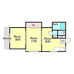梶町森田マンション 2DKの間取図画像