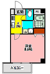 アヴェーレ早苗 1Kの間取図画像