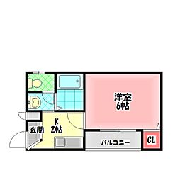 エトワルK中宮 1Kの間取図画像