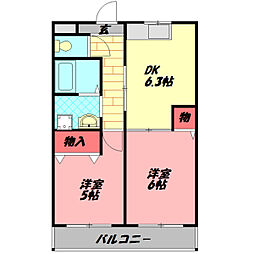ミモザハイツ太子橋 2DKの間取図画像