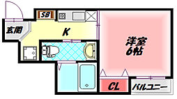ウインズコート清水 1Kの間取図画像