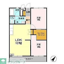 松丸コーポラス 204 2階2LDKの間取り