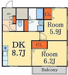 モントレゾール 2DKの間取図画像