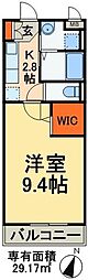 エスポワール八汐 1Kの間取図画像