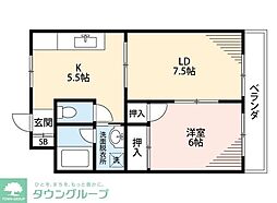 チェリーハイツ石川 2DKの間取図画像