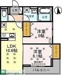 三郷市三郷1丁目アパート 2LDKの間取図画像