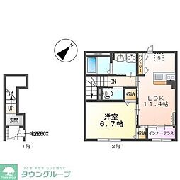 鎌ケ谷市右京塚アパート 1LDKの間取図画像