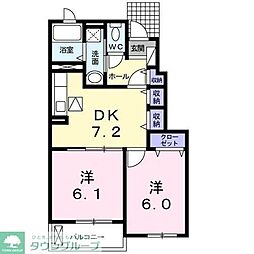 ノーブル・アビタシオンA 2DKの間取図画像