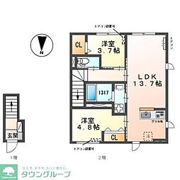 八潮3丁目アパート新築工事 2LDKの間取図画像