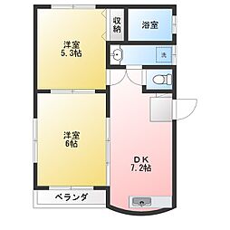 ラ・ベルドンヌ 2DKの間取図画像