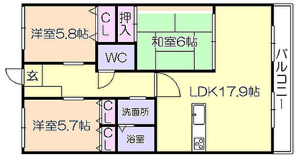 ロイヤルマンション南久留米 202｜福岡県久留米市野中町(賃貸マンション3LDK・2階・76.60㎡)の写真 その2