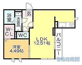 グランツ　アルファ 107 ｜ 福岡県久留米市東合川町（賃貸アパート1LDK・1階・40.90㎡） その2