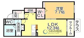 プラムIII 103 ｜ 福岡県八女郡広川町大字新代（賃貸アパート1LDK・1階・50.14㎡） その2