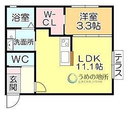 Prevoyance久留米駅西 1階1LDKの間取り