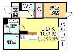 モンベール南風 1LDKの間取図画像