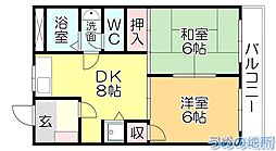 サン・フィールド 2DKの間取図画像