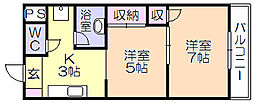 アドバンス弐番館 2Kの間取図画像