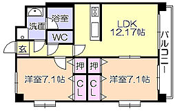 インポート久留米ルビー5 2LDKの間取図画像