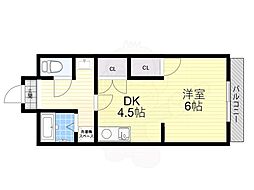 東園田イーストハイツ 1DKの間取図画像