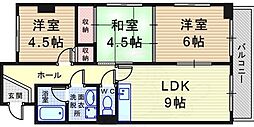 シュネム園田M2 3LDKの間取図画像