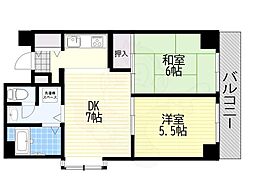 シロハイヌ武庫之荘 2DKの間取図画像