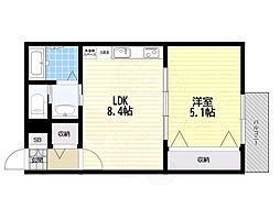 CASA立花 1LDKの間取図画像