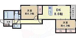 ハウスオブグレイス 2DKの間取図画像