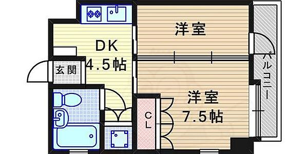 アーク武庫之荘NO5 ｜兵庫県尼崎市武庫之荘本町２丁目(賃貸マンション2K・5階・30.83㎡)の写真 その2