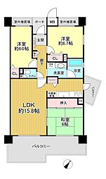 ローレルスクエア木津川台第2期16番館 3LDKの間取図画像