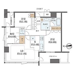 ローレルタワーサンクタス梅田 3LDKの間取図画像