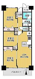 八戸ノ里第3ガーデンハイツB棟 3LDKの間取図画像