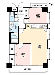 サンワプラザ芦屋 2LDKの間取図画像