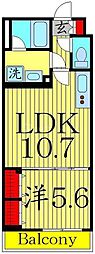 京成押上線 京成曳舟駅 徒歩8分の賃貸マンション 2階1LDKの間取り