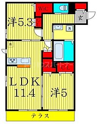 JR総武線 新小岩駅 徒歩31分の賃貸マンション 2階2LDKの間取り