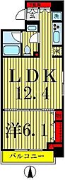 パークアクシス亀戸 1LDKの間取図画像