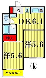 クレスト東駒形 2DKの間取図画像