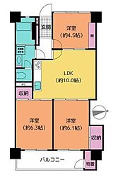 三ツ境グリーンハイム1号棟 3LDKの間取図画像