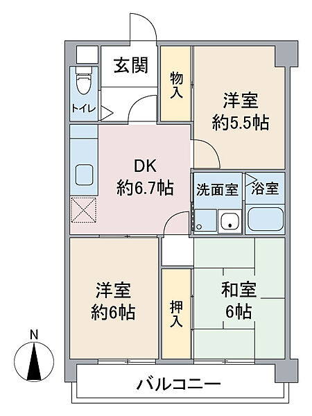 アーバンきたじま 502｜愛知県名古屋市名東区牧の里1丁目(賃貸マンション3DK・5階・53.58㎡)の写真 その2