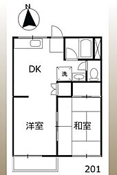 グリーンハイツ 2DKの間取図画像