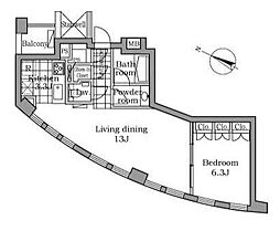 東京メトロ千代田線 乃木坂駅 徒歩3分の賃貸マンション 6階1LDKの間取り