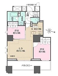 ザ・パークハウス麹町三丁目 2LDKの間取図画像