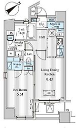 MFPRコート赤坂見附 1LDKの間取図画像